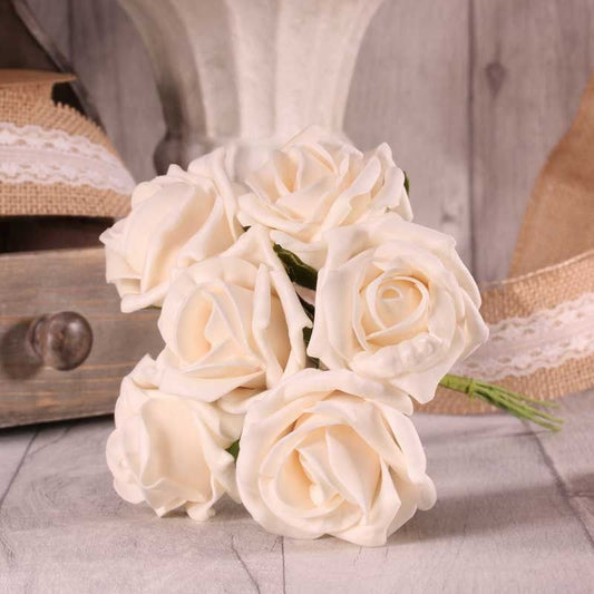 Ivory Bunch of 6 Foam Open Tea Rose