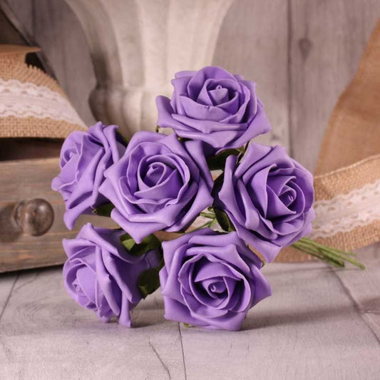 Bunch of 6 Foam Open Tea Roses - Lavender