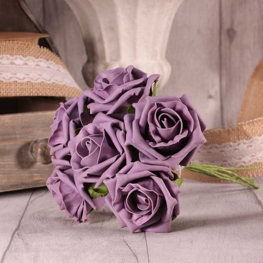 Bunch of 6 Foam Open Tea Roses - Mauve