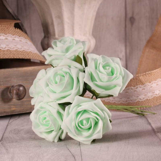 Bunch of 6 Foam Open Tea Roses - Mint Green