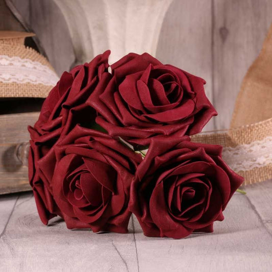 Bunch of 5 Foam Tea Roses - Burgundy