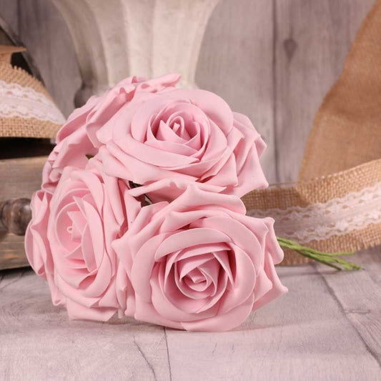 Bunch of 5 Foam Open Tea Roses - Baby Pink