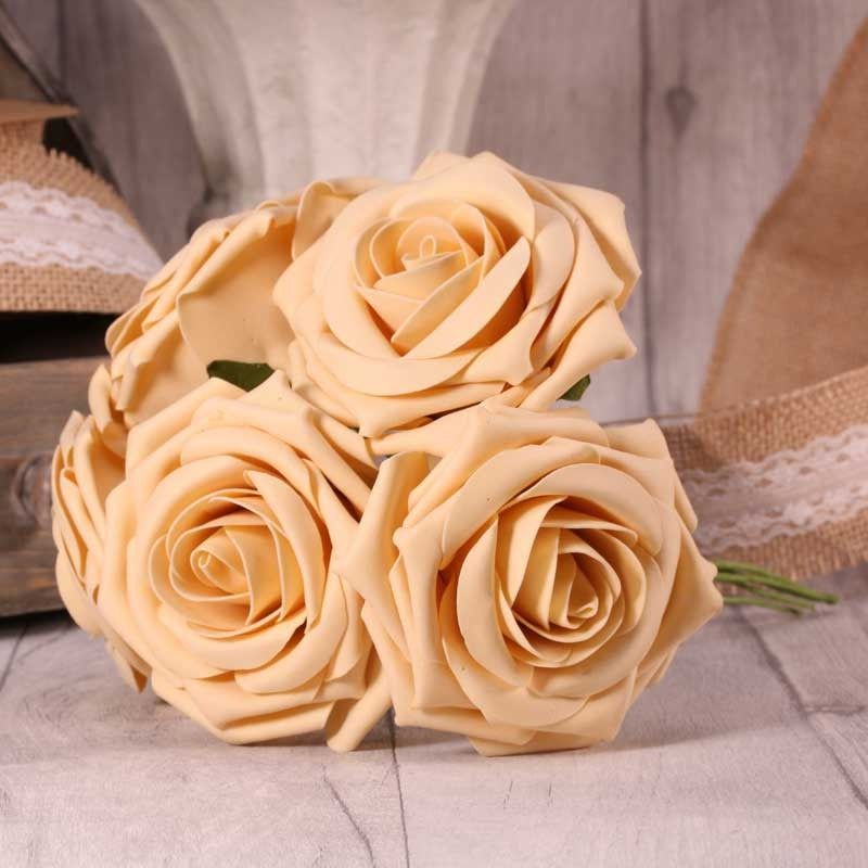 Bunch of 5 Foam Open Tea Roses - Cream