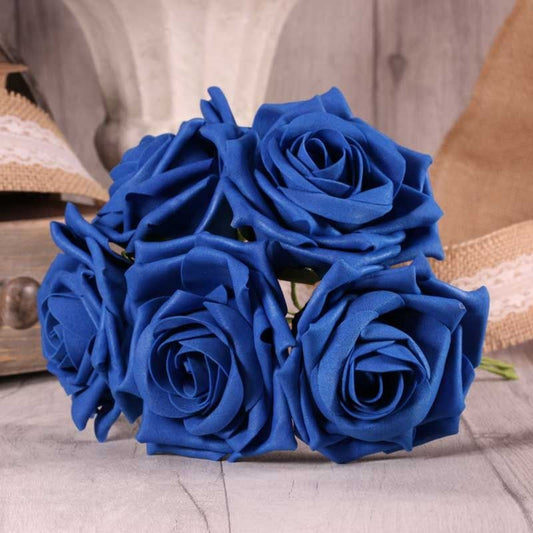 Bunch of 5 Foam Open Tea Roses - Royal Blue