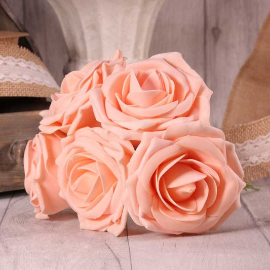 Bunch of 5 Foam Open Tea Roses - Soft Peach