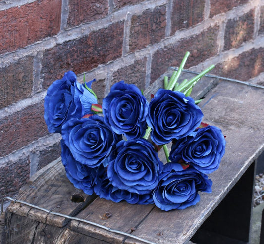 Blue Artificial Silk Rose Bundle