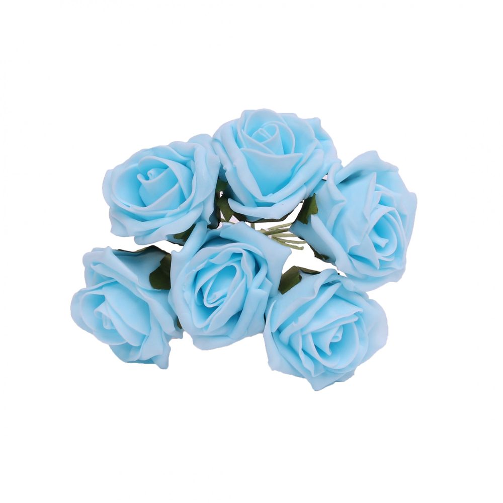 Bunch of 6 Foam Open Tea Roses - Aqua Blue