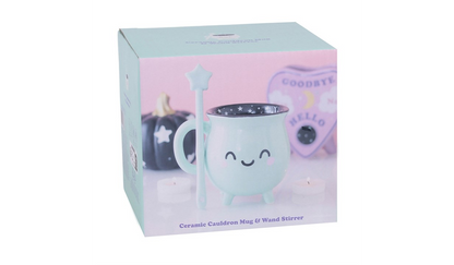Mint Green Cauldron Mug with Wand Stirrer