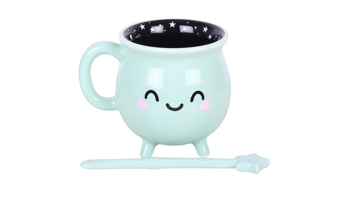 Mint Green Cauldron Mug with Wand Stirrer