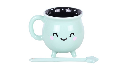 Mint Green Cauldron Mug with Wand Stirrer