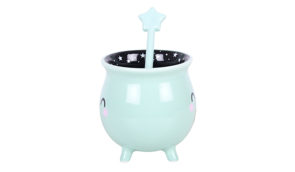 Mint Green Cauldron Mug with Wand Stirrer
