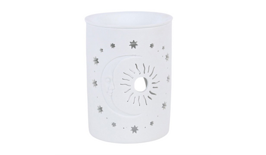 White Sun and Moon Cut Out Oil Burner and Wax Warmer