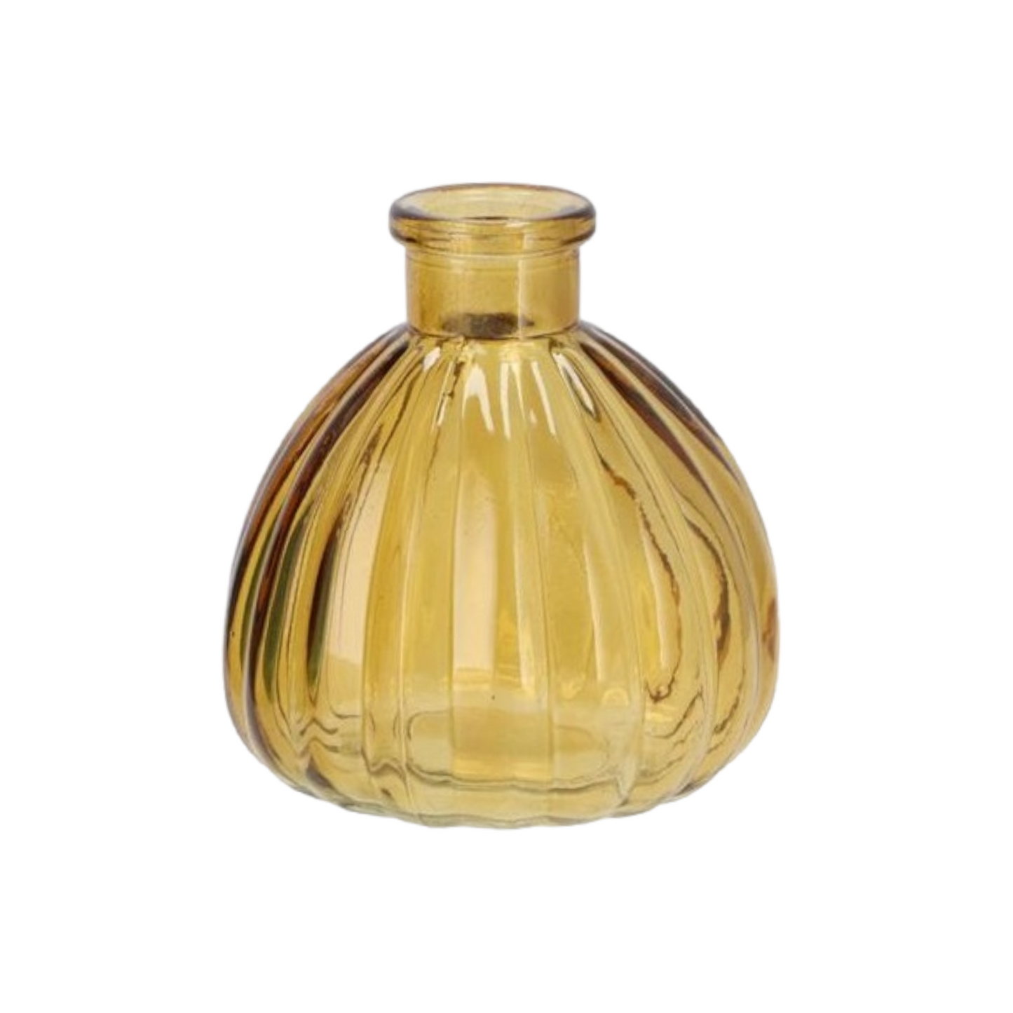 Glass Ribbed Bud Ball Vase - Dark Yellow