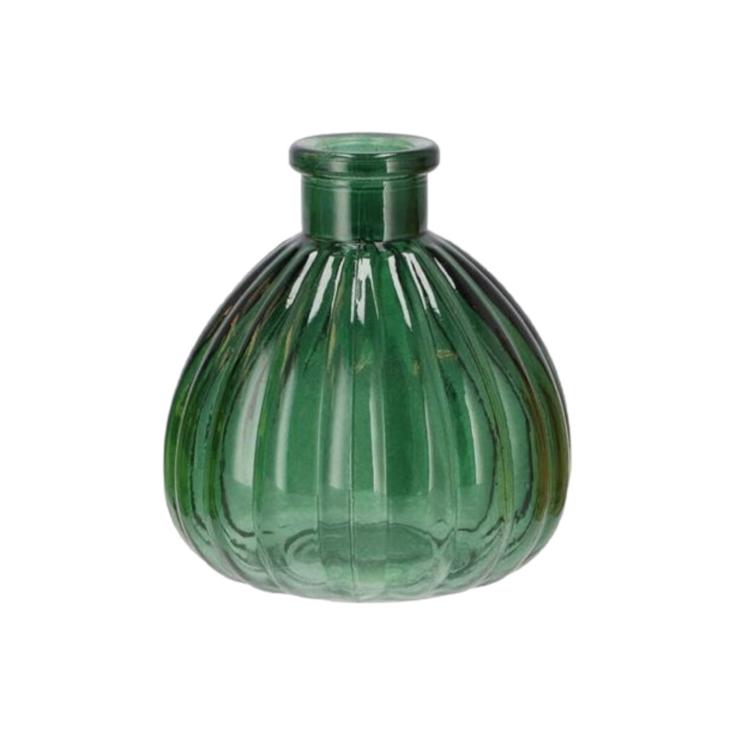 Glass Ribbed Bud Ball Vase - Dark Green