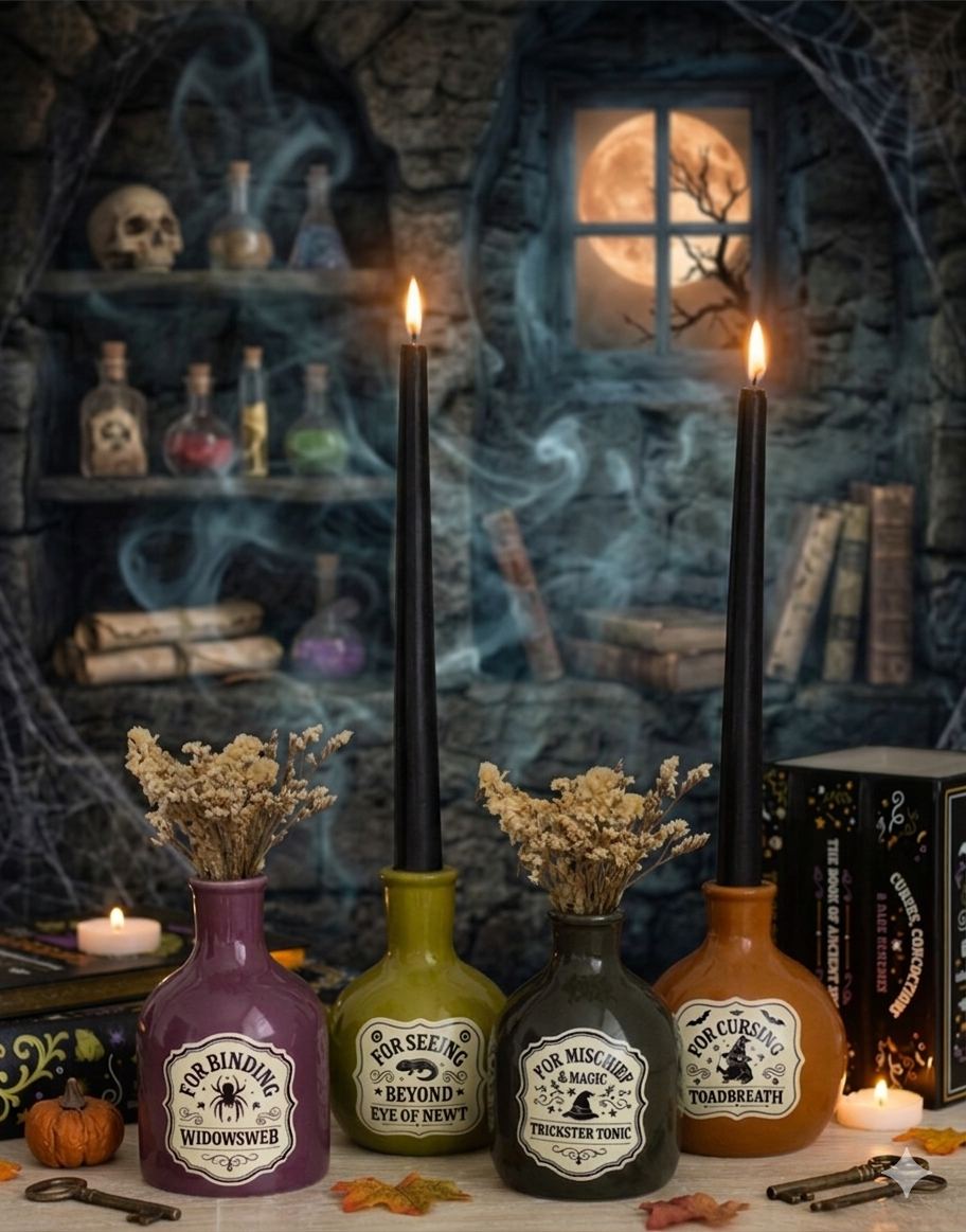 Set of 4 Potion Bottle Vases and Candle Holders