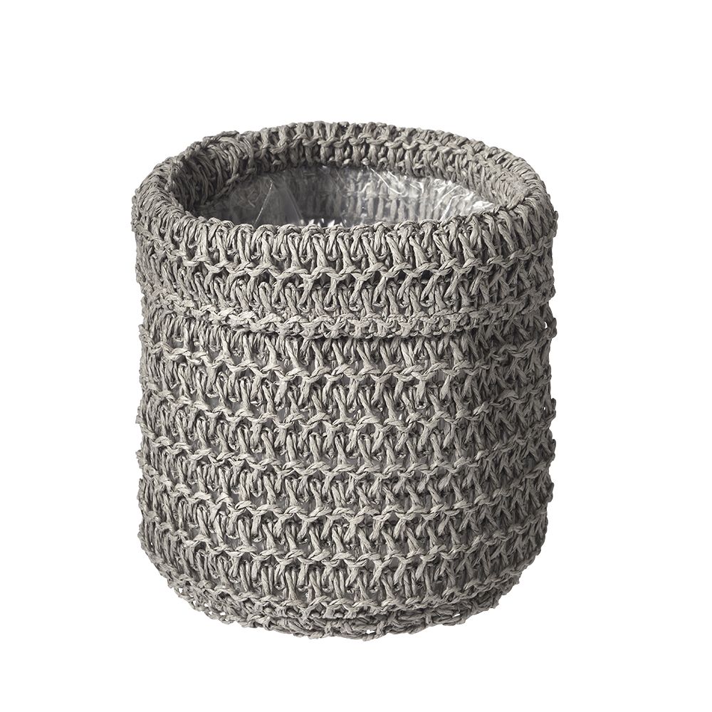 Grey Knitted Design Pot Cover 15 cm