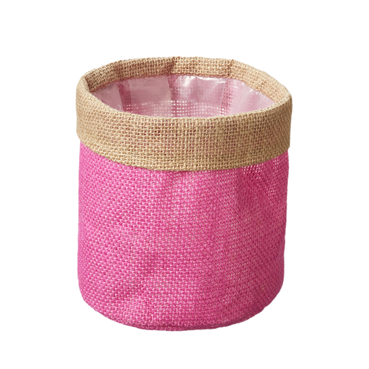 Pink Hessian Pot Cover (13cm)