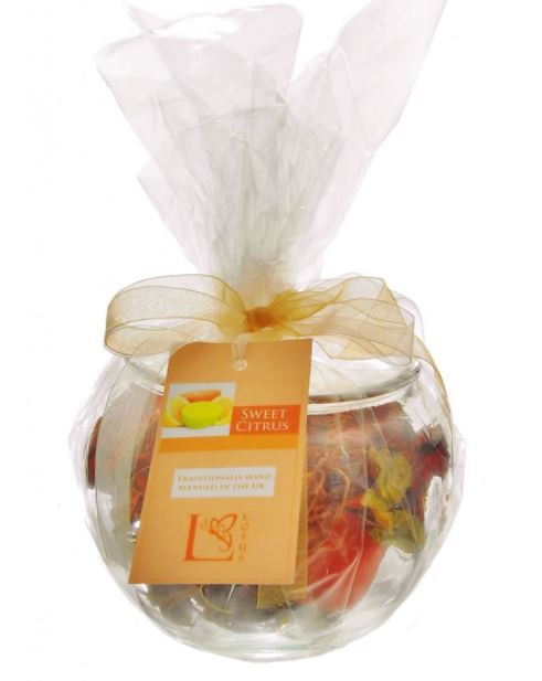 Sweet Citrus Scented Pot Pouri in a Fishbowl