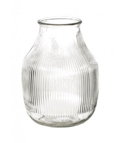 Clear Glass Ribbed Bulbous Vase