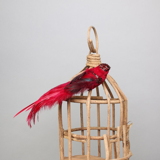 Decorative Red Velvet Bird with Clip