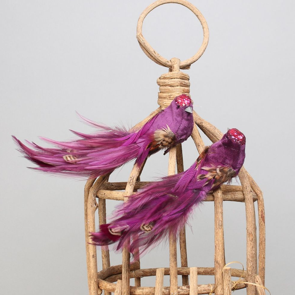 Pair of Purple Feathered Decorative Birds with Clip