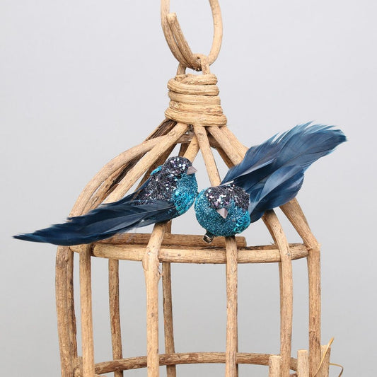 Pair of Blue Glitter Birds with Clip