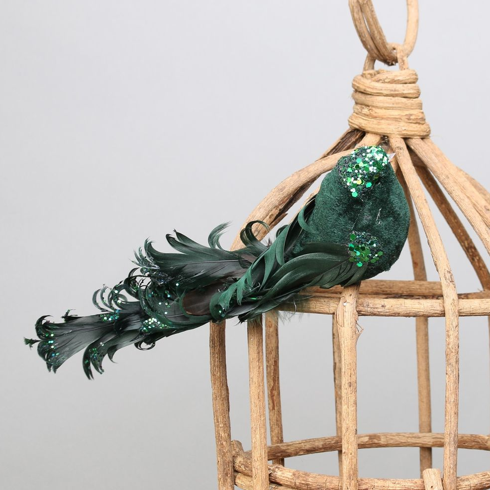 Decorative Green Show Feather Bird with clip