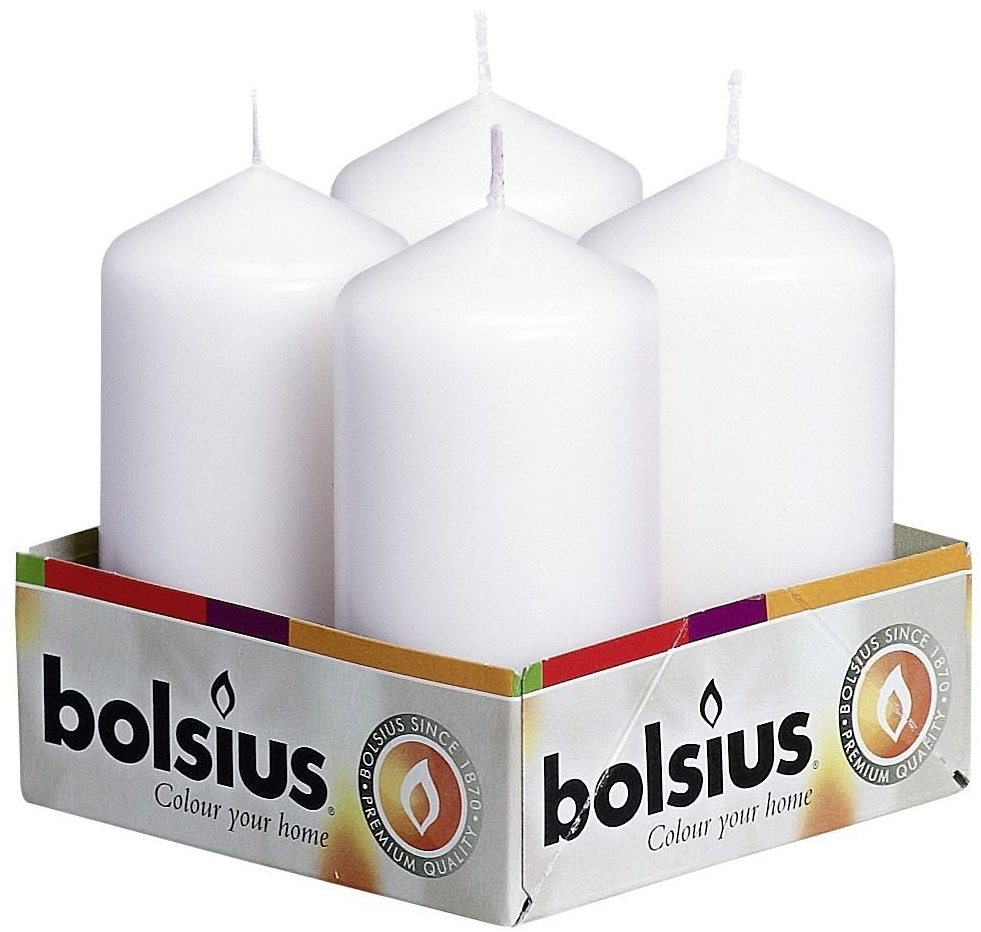 4 Bolsius White Pillar Candles (H10.2 cm)