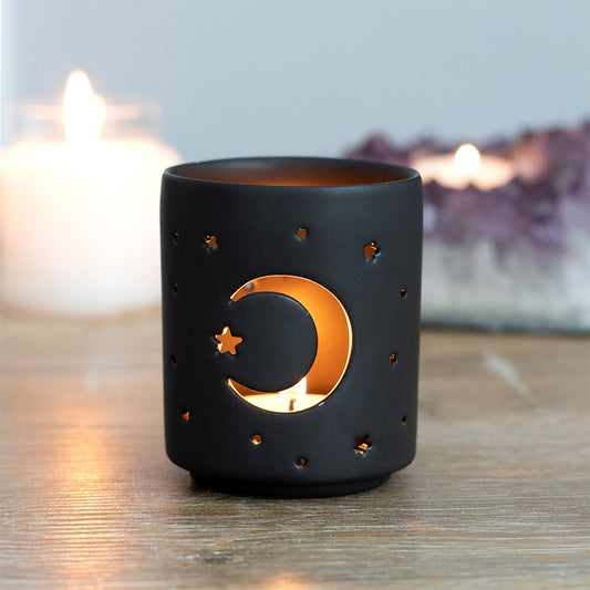 Small Black Mystical Moon Tealight Holder