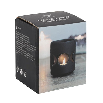 Small Black Triple Moon Tealight Holder