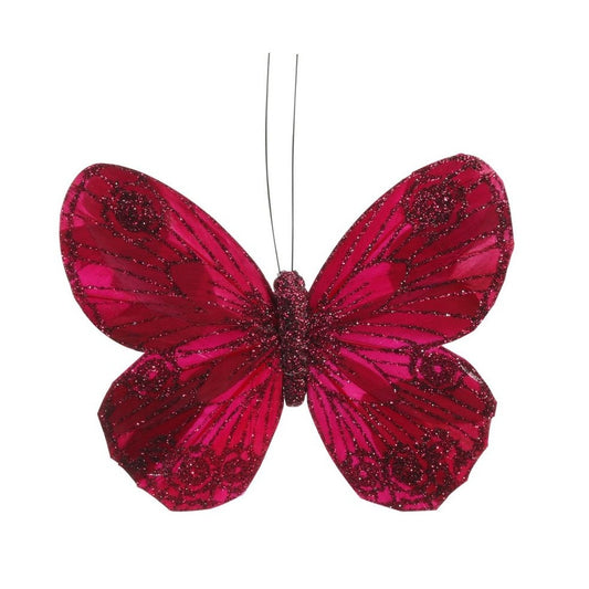 Burgundy Feather & Glitter Butterfly Clip 12 cm  (Pack of 12)