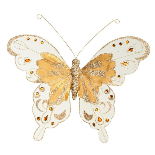 Gold/White & Glitter Butterfly (Pack of 6)