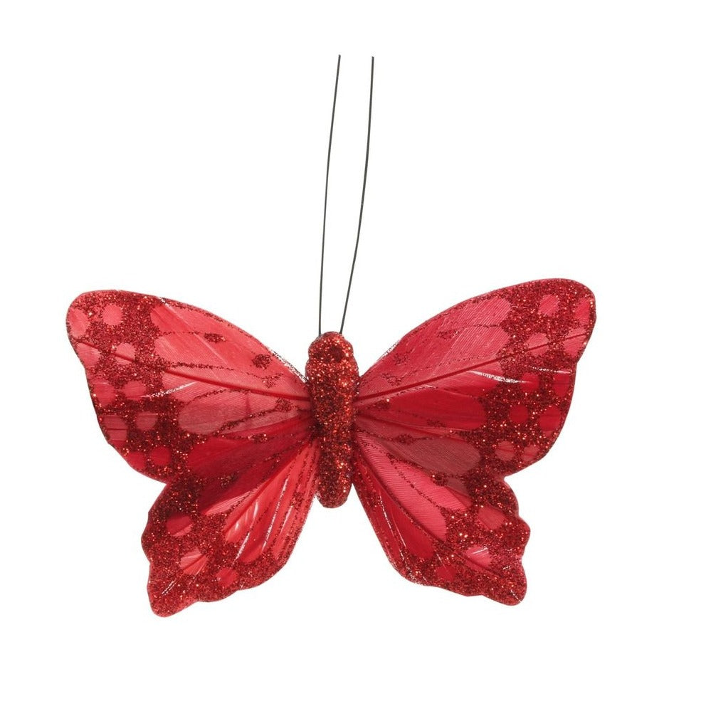 Red Feather & Glitter Butterfly (Pack of 12)