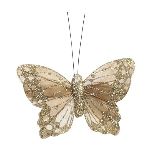 Gold Feather & Glitter Butterfly (Pack of 12)