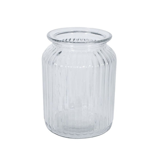 Clear Ribbed Glass Jar Vase (14.5 cm)