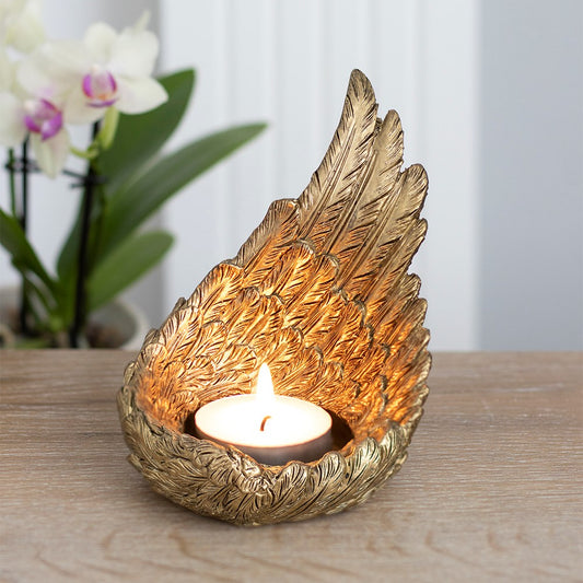 Gold Single Angel Wing Tealight Holder