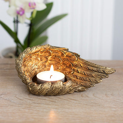 Gold Single Angel Wing Tealight Holder