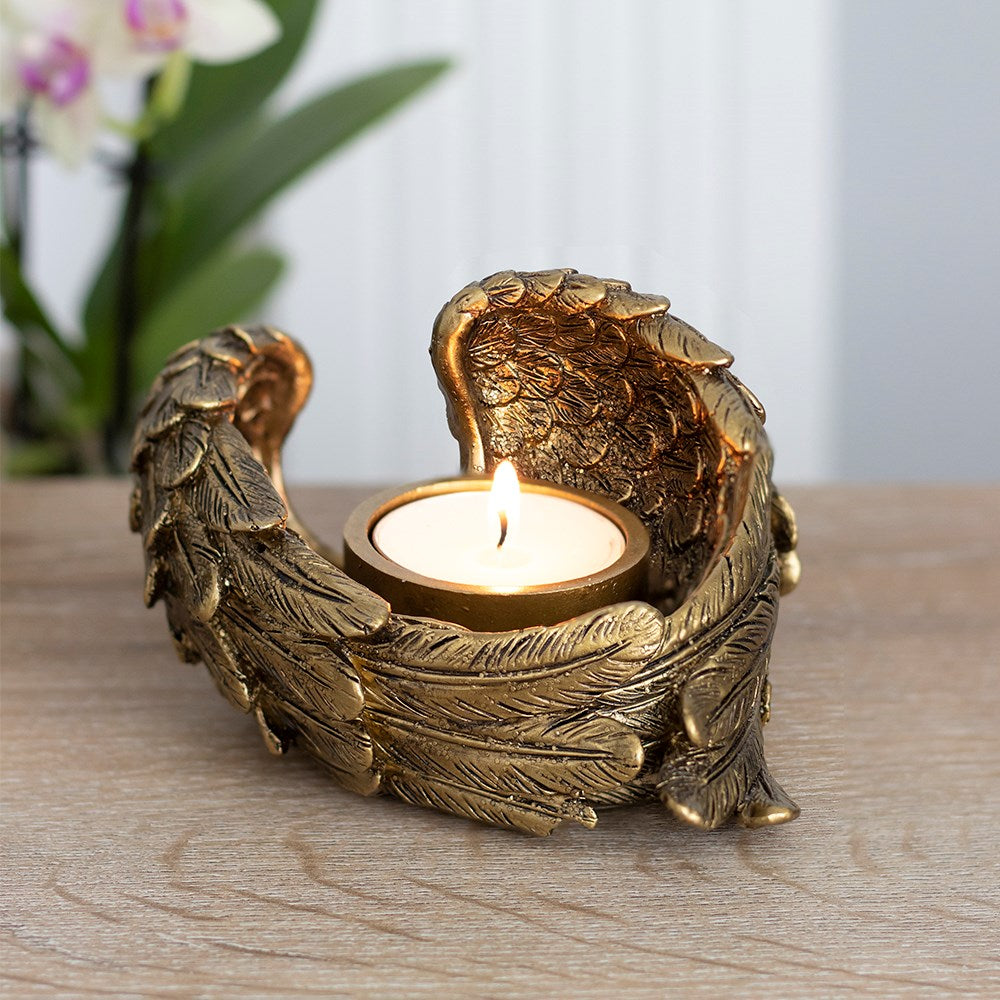 Gold Angel Wing Tealight Holder