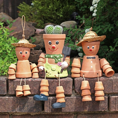 Hanging Terracotta Pot Man with Straw Hat