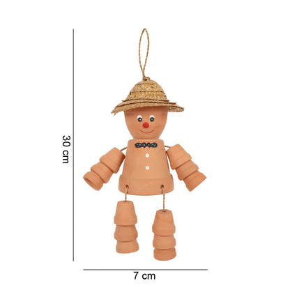 Hanging Terracotta Pot Man with Straw Hat