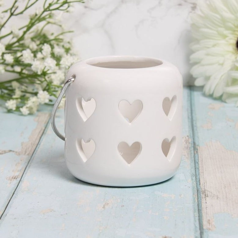 White Hearts Lantern Tealight Holder