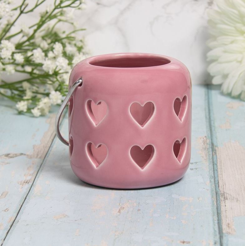 Pink Hearts Lantern Tealight Holder