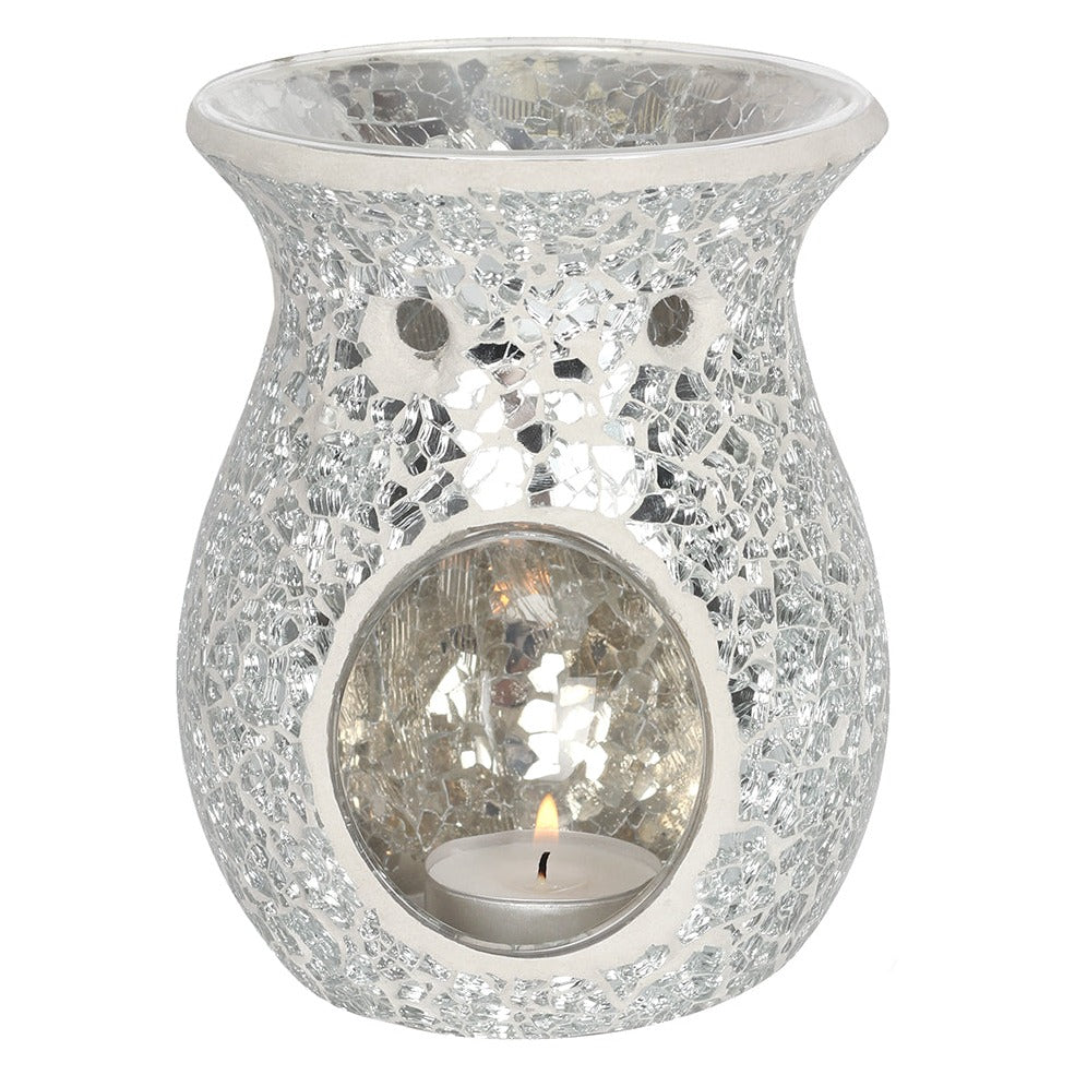 Large Silver Crackle Oil Burner