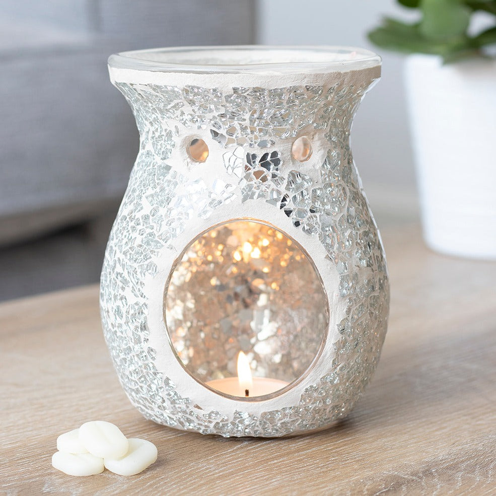 Large Silver Crackle Oil Burner