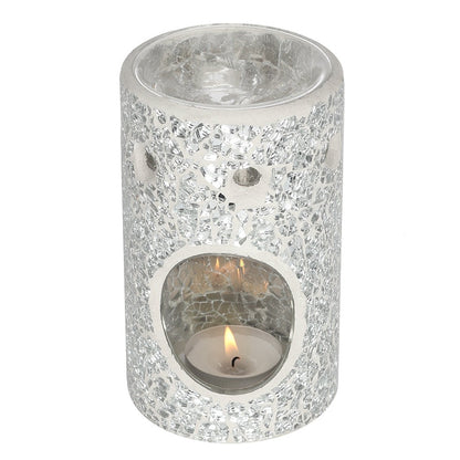 Silver Pillar Crackle Glass Oil Burner