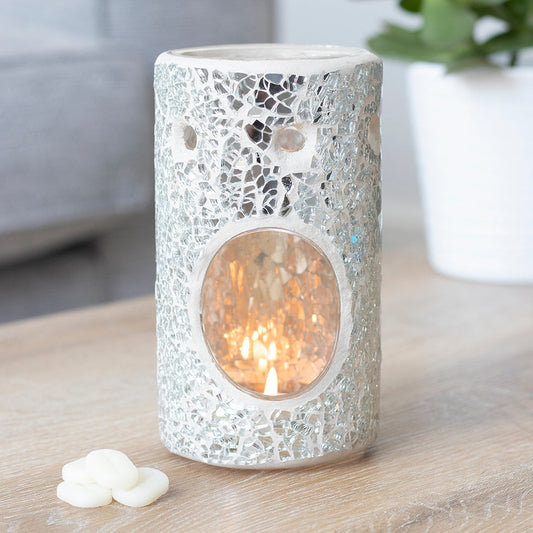 Silver Pillar Crackle Glass Oil Burner