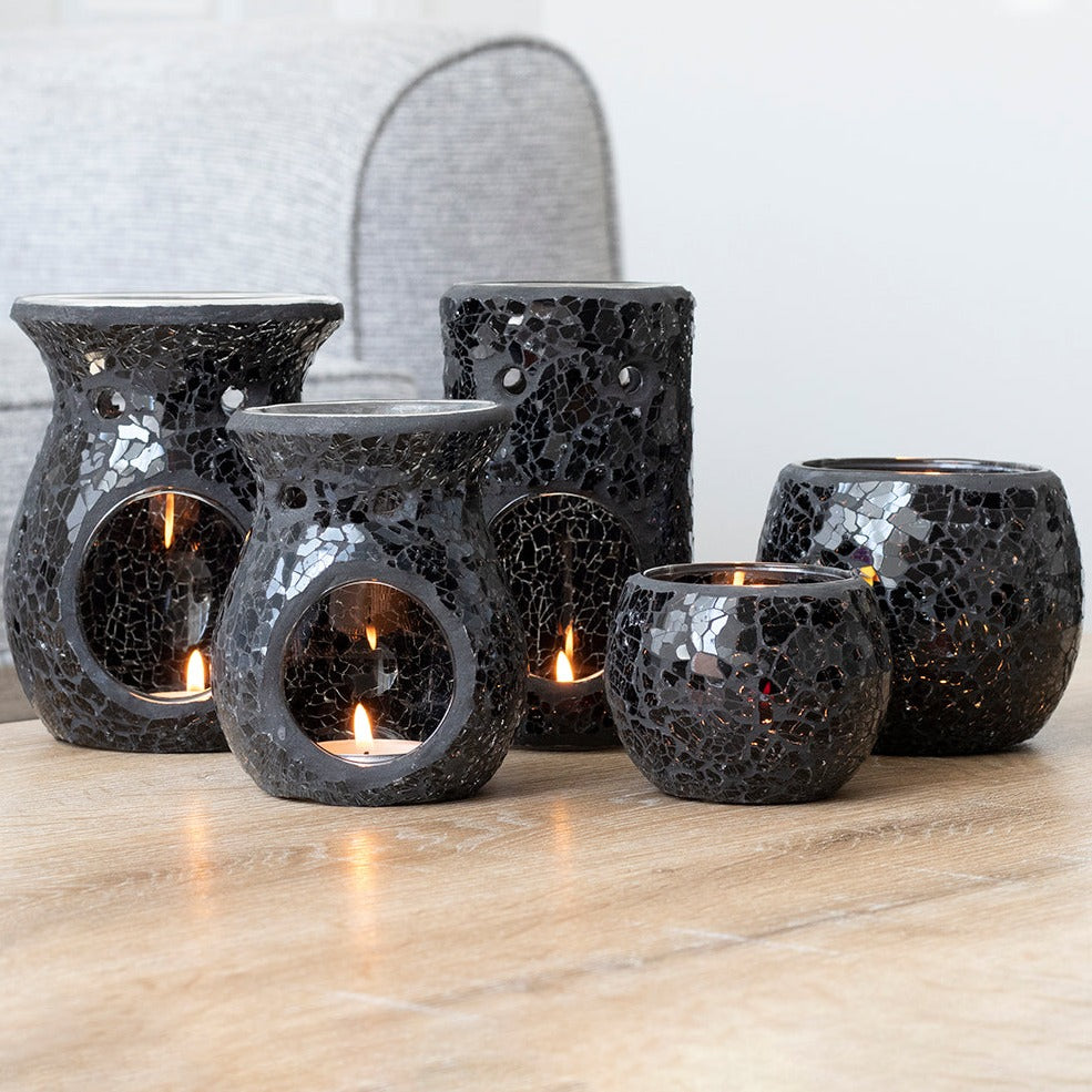 Black Pillar Crackle Glass Oil Burner