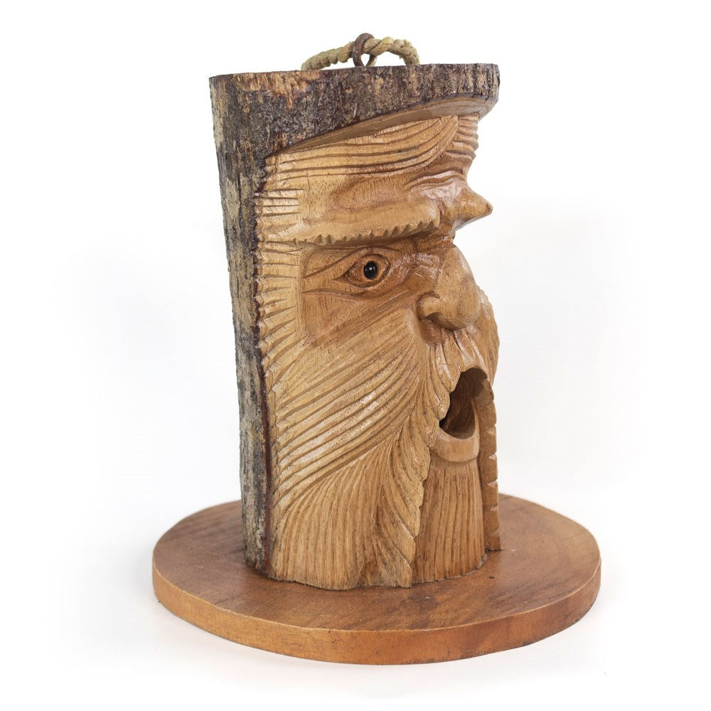 Hand Carved Wooden Green Man Birdhouse