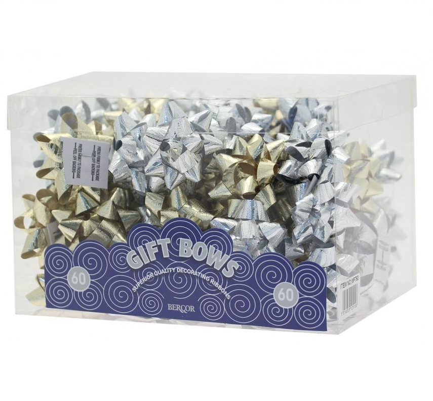 Box of 60 Metallic Gold & Silver Mini Star Bows