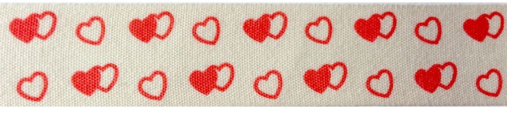 White with Red & White Hearts Ribbon - 20mm x 10yds